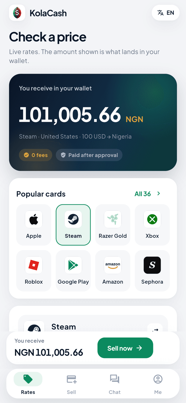Check available gift card quotes