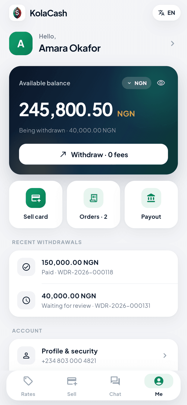 Wallet and withdrawal status